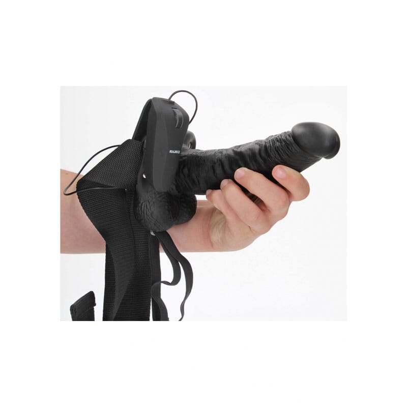 REALROCK Vibrating Hollow Strapon + Balls - 18cm