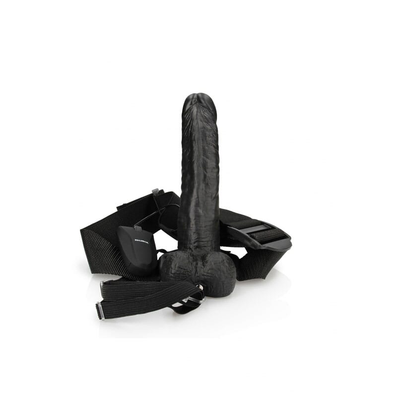 REALROCK Vibrating Hollow Strapon + Balls - 18cm