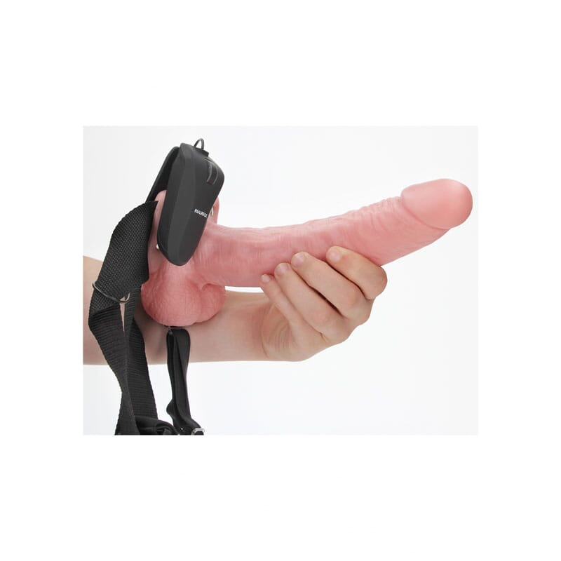 REALROCK Vibrating Hollow Strapon + Balls - 23cm