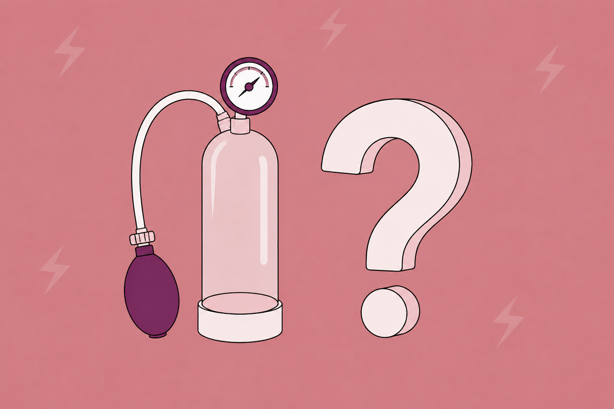 Illustration of a hand-operated pump and cylinder beside a question mark.
