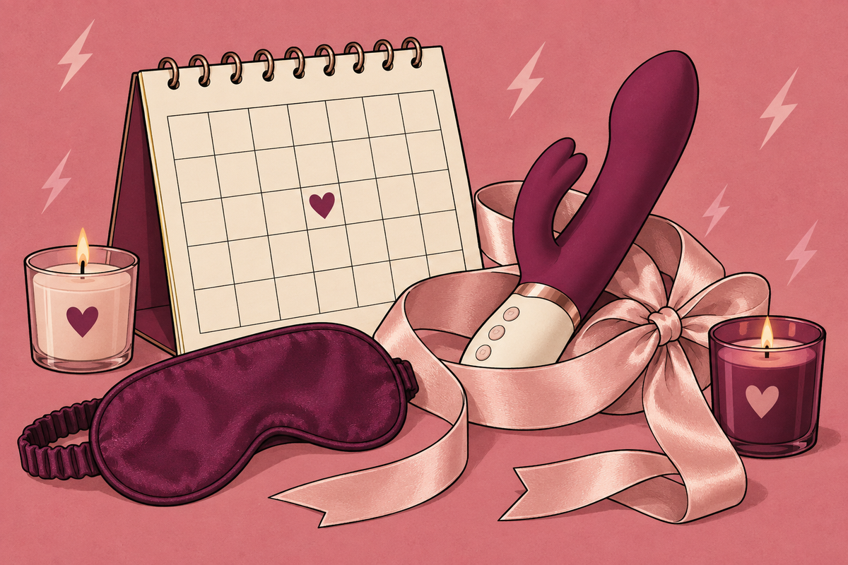 Scheduled Sex: Can a Calendar Invite Still Feel Good? | Pink and plum editorial illustration