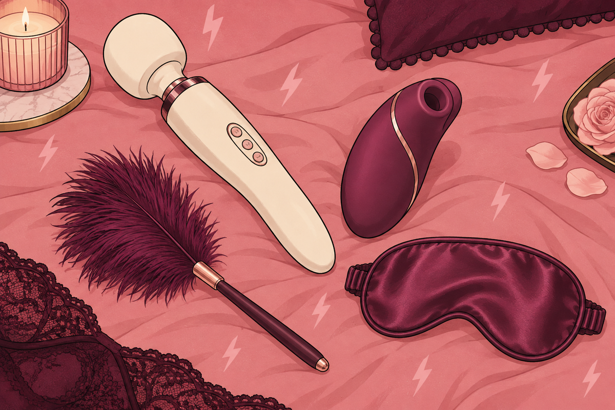 Sex Without Penetration: Positions That Still Deserve a Place in Bed | Pink and plum editorial illustration