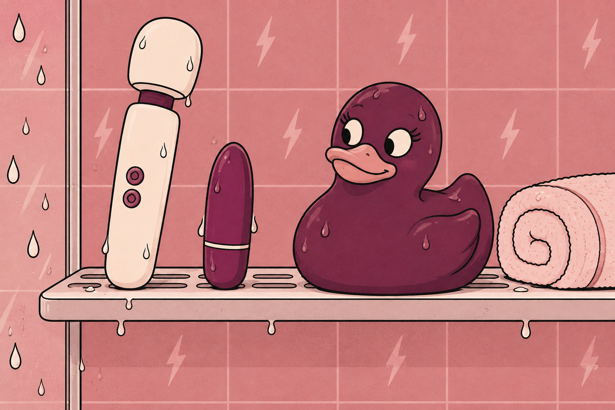 Shower Sex: Great in Films, Awkward in Real Bathrooms | Pink and plum editorial illustration
