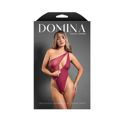 DOMINA Crotchless Asymmetrical Zipper Teddy - M/L - Berry  - M/L Size