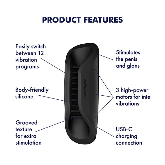 Satisfyer Perfect Grip -  USB-C Rechargeable Vibrating Masturbator Sleeve