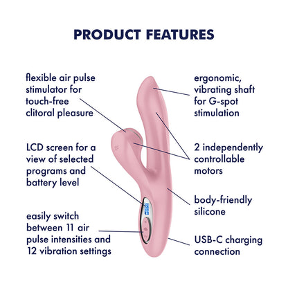 Satisfyer Pro + G-Spot -  - Rose  22 cm USB-C Rechargeable Rabbit Vibrator with Touch-Free Clitoral Stimulator