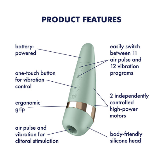 Satisfyer Pro 3+ Battery Series - Mint - Mint  Air Pulse Clitoral Stimulator with Vibration