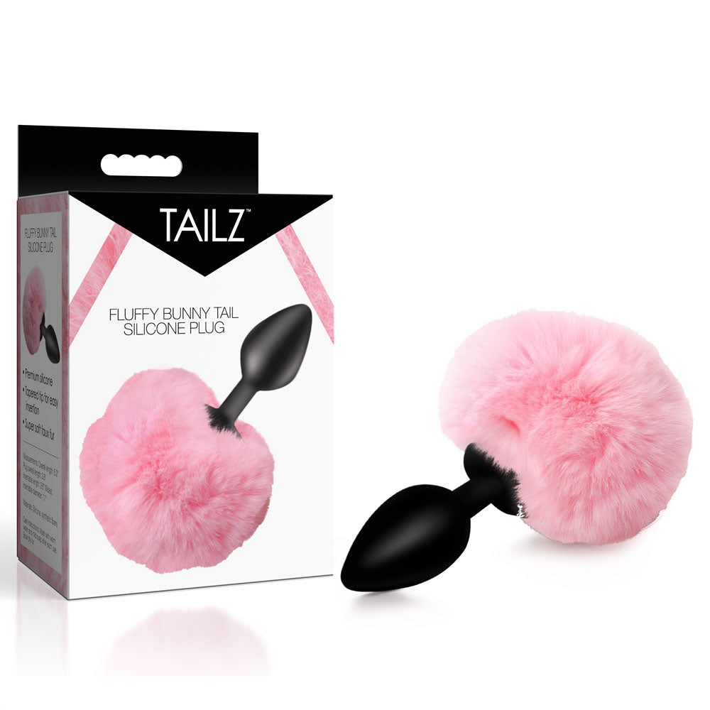 Tailz Fluffy Bunny Tail Silicone Plug -  - Black Butt Plug with  Bunny Tail