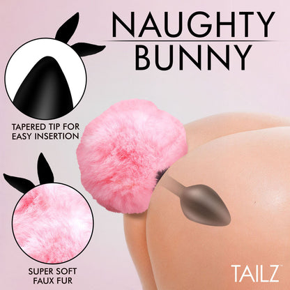 Tailz Fluffy Bunny Tail Silicone Plug -  - Black Butt Plug with  Bunny Tail