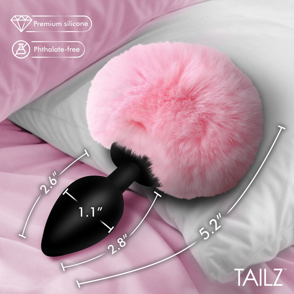 Tailz Fluffy Bunny Tail Silicone Plug -  - Black Butt Plug with  Bunny Tail