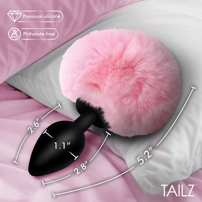 Tailz Fluffy Bunny Tail Silicone Plug -  - Black Butt Plug with  Bunny Tail