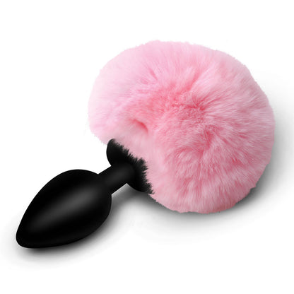 Tailz Fluffy Bunny Tail Silicone Plug -  - Black Butt Plug with  Bunny Tail