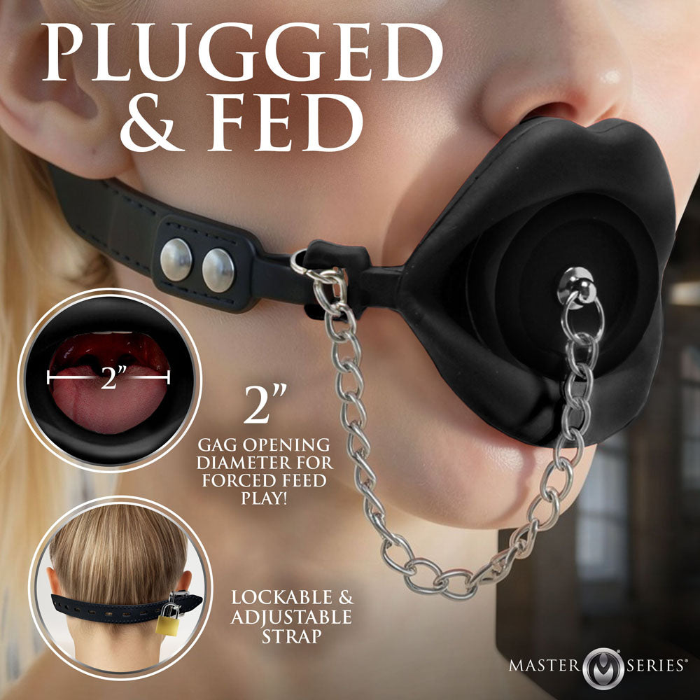Master Series Plugged -  Lips Silicone Feeding Mouth Gag