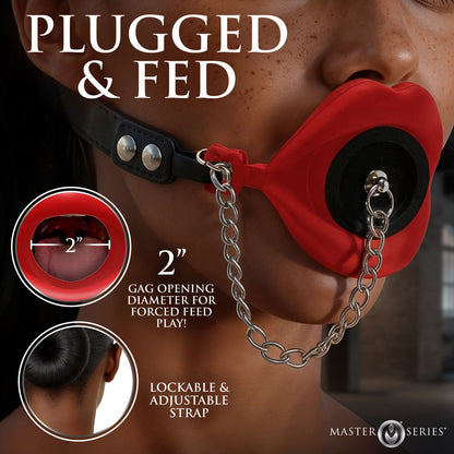 Master Series Plugged -  Lips Silicone Feeding Mouth Gag