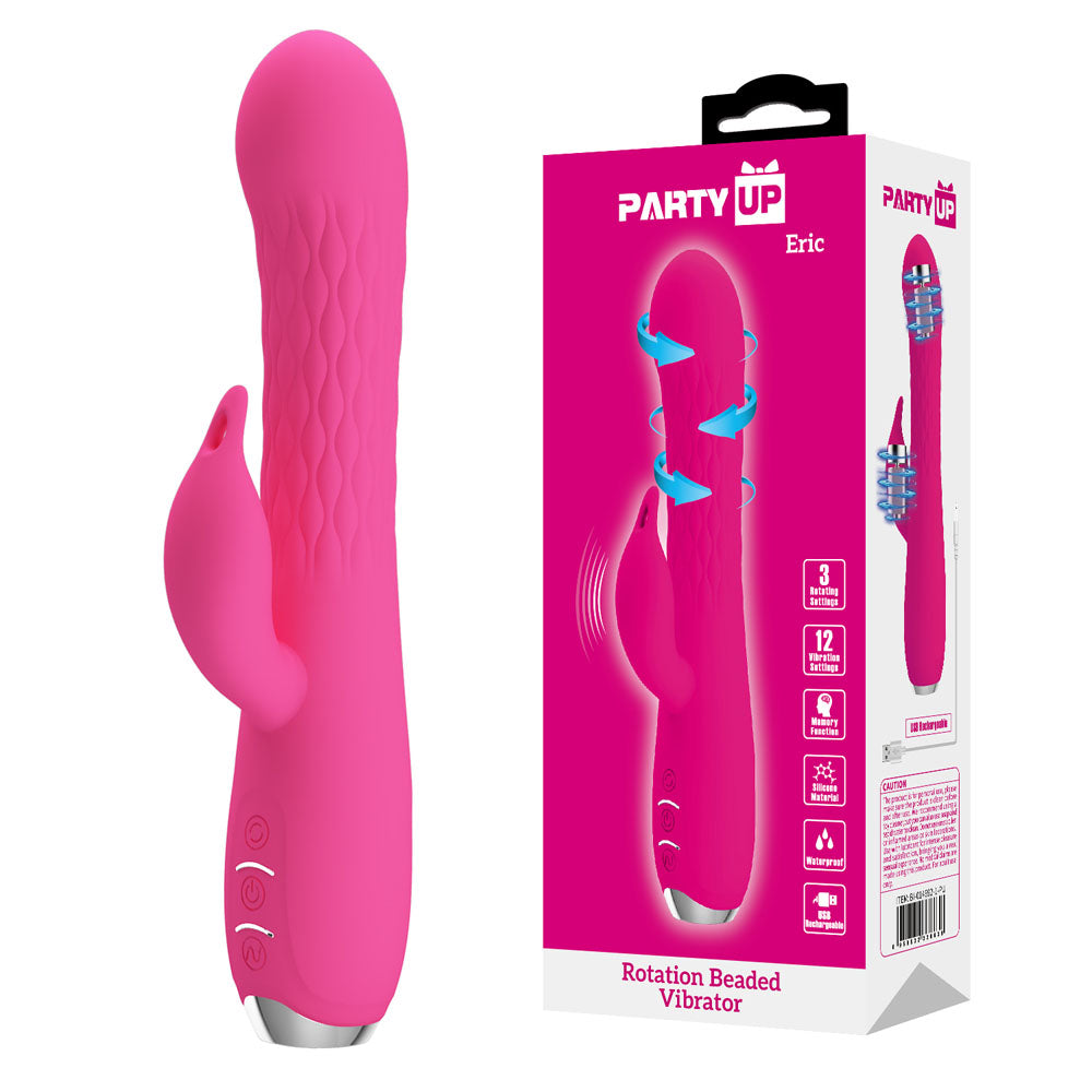 Party Up ERIC Rotating Beads Vibrator -  -  20.5 cm USB Rechargeable Rabbit Vibrator with Rotating Bead Shaft