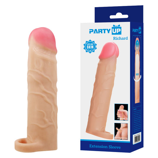 Party Up RICHARD 3 Inch Extender Sleeve -  3 Inch Penis Extender Sleeve with Ball Strap