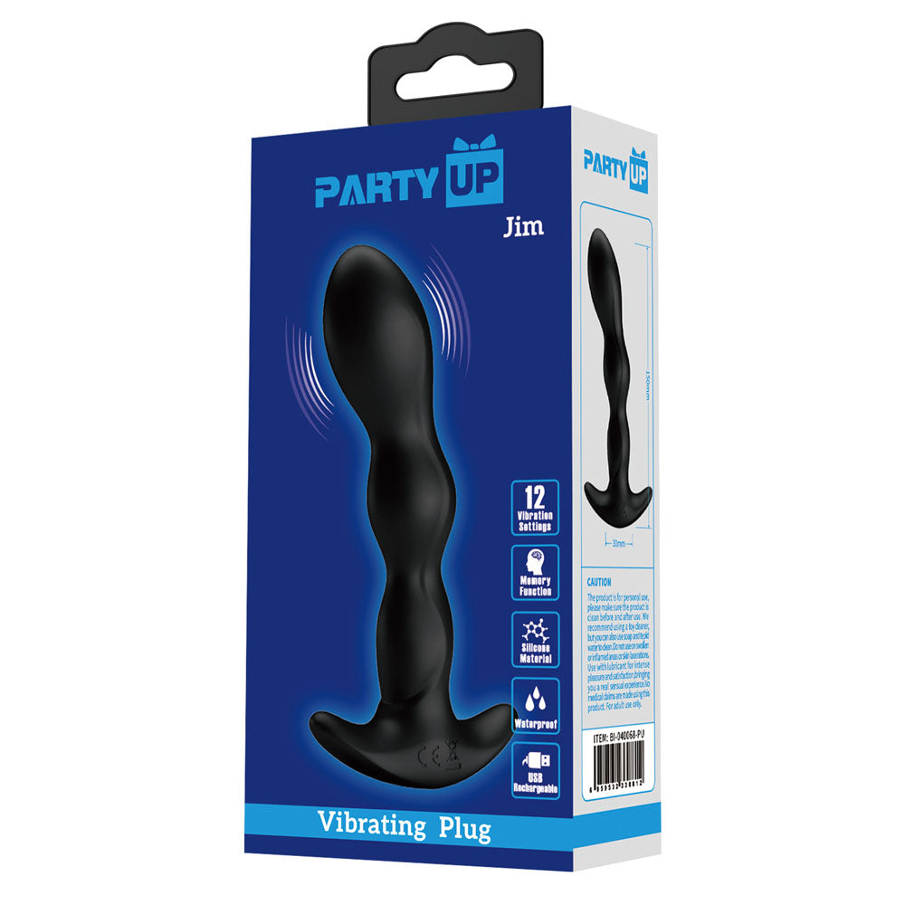 Party Up JIM Vibrating Plug -  14.5 cm USB Rechargeable Vibrating Butt Plug