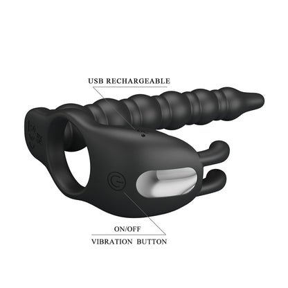 Party Up MARCUS Ring & Anal Plug -  USB Rechargeable Vibrating Cock Ring with Double Penetrator