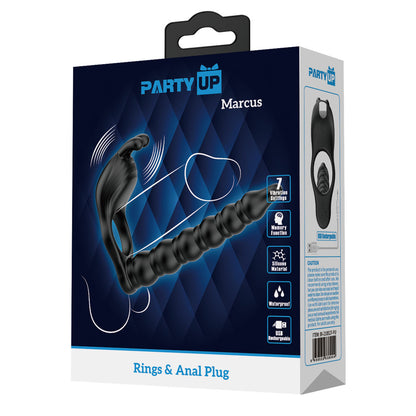 Party Up MARCUS Ring & Anal Plug -  USB Rechargeable Vibrating Cock Ring with Double Penetrator