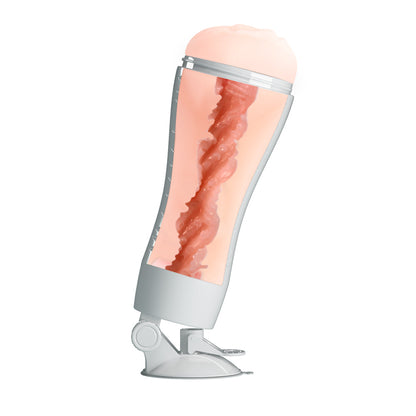 CRAZY BULL FLORA Vibrating Stroker -  USB Rechargeable Vibrating Squeezeable Vagina Stroker with Suction Base