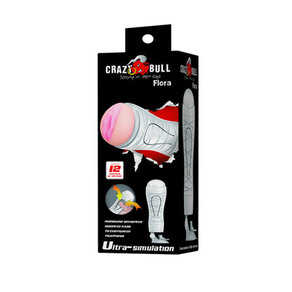 CRAZY BULL FLORA Vibrating Stroker -  USB Rechargeable Vibrating Squeezeable Vagina Stroker with Suction Base