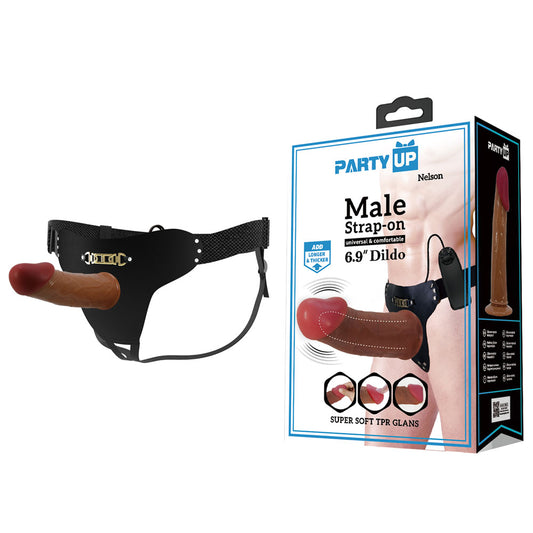 Party Up NELSON Vibrating Strap-On -  17.5 cm Vibrating Hollow Strap-On