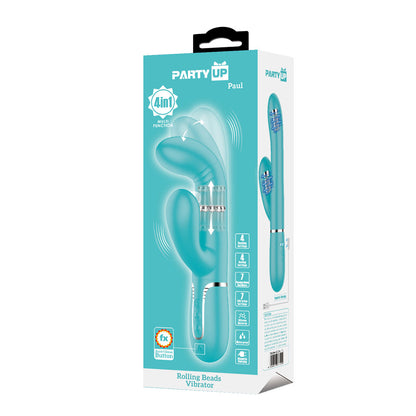 Party Up PAUL Rolling Beads Vibrator - Teal - Teal 22.6 cm USB Rechargeable Thrusting Rabbit Vibrator