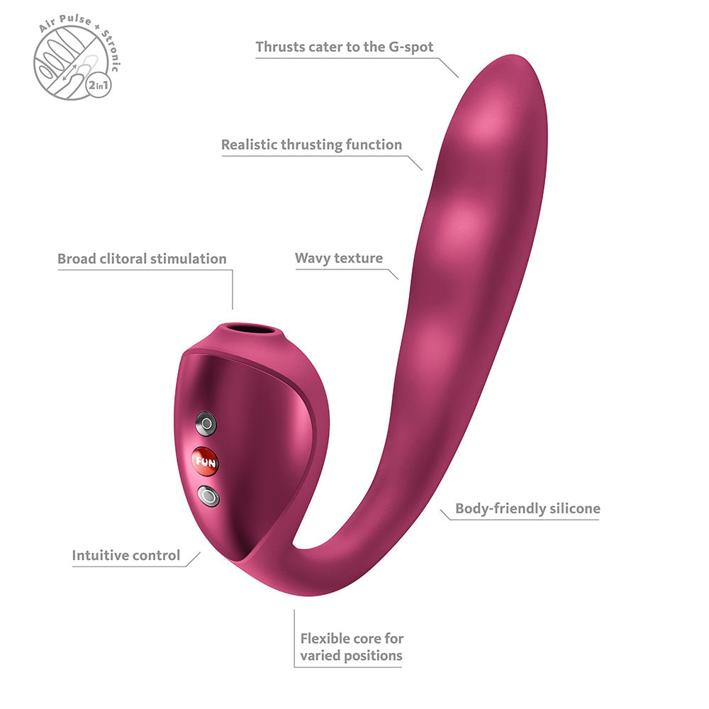 Fun Factory STRONIC PULSE ALLEGRO - Wine  USB-C Rechargeable Thrusting Vibrator with Air Pulse Stimulator