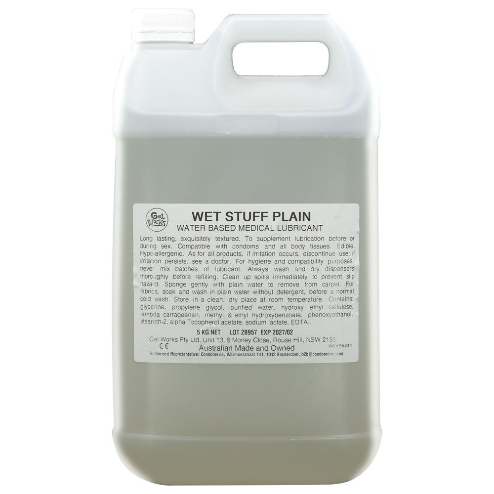 Wet Stuff Plain - 5kg Bottle - Water Based Lubricant with Vitamin E - 5 kg Bottle