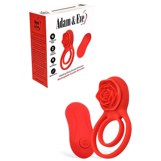 Adam & Eve VIBRATING ROSE DOUBLE ENHANCER -  USB Rechargeable Cock & Balls Ring with Remote