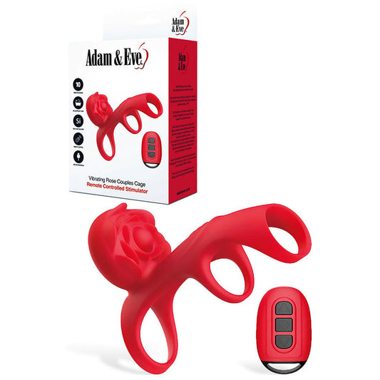 Adam & Eve VIBRATING ROSE COUPLES CAGE -  USB Rechargeable Vibrating Penis Cage with Wireless Remote