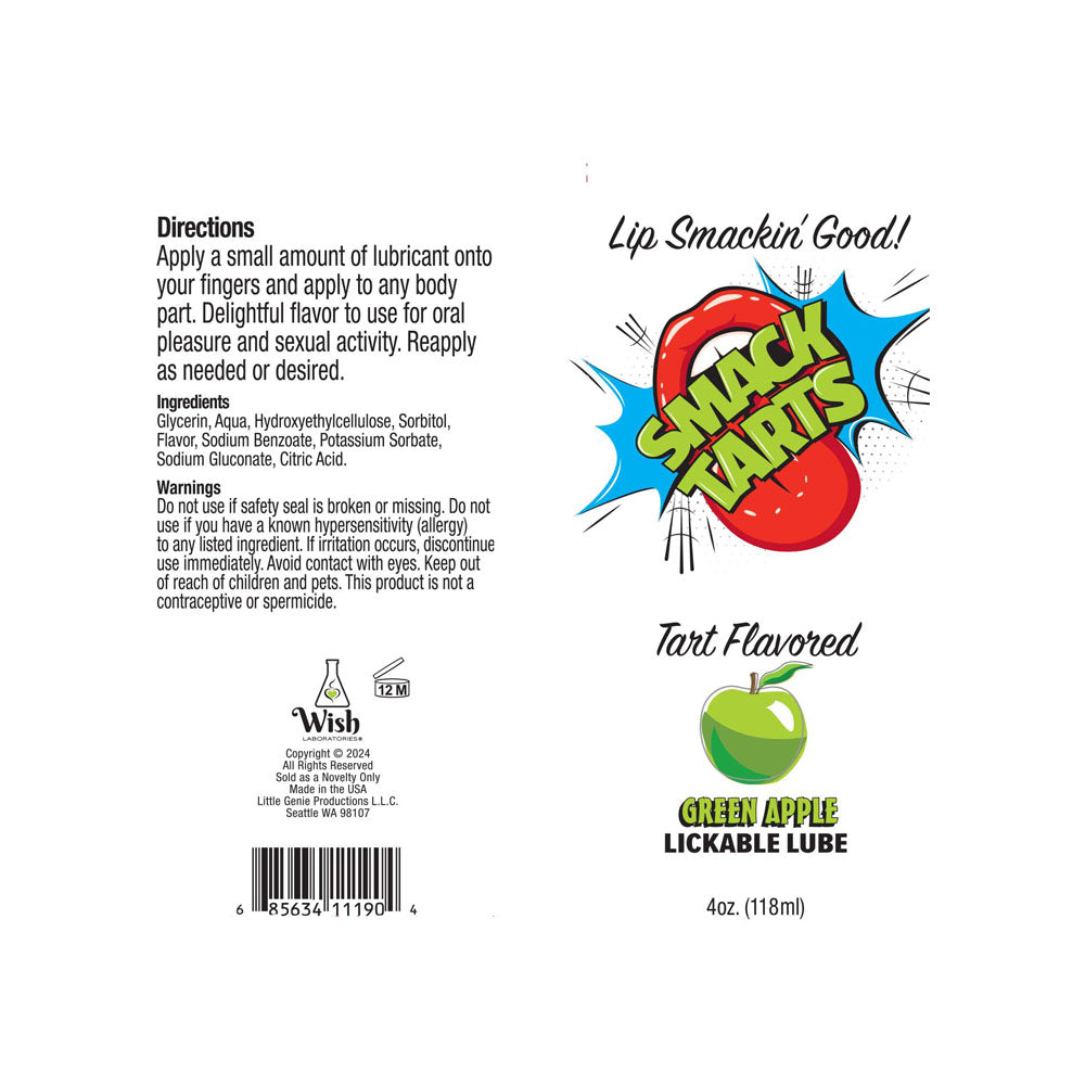 Smack Tarts - Sour Green Apple - Sour Green Apple Flavoured Lubricant - 120 ml Tube