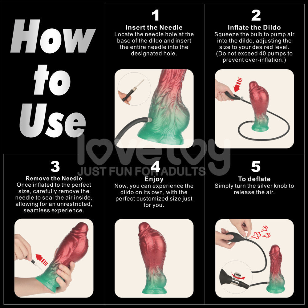 Aerosx 8 Inch Dual Density Inflatable Dildo - Red/Green 28 cm Inflatable Fantasy Dildo