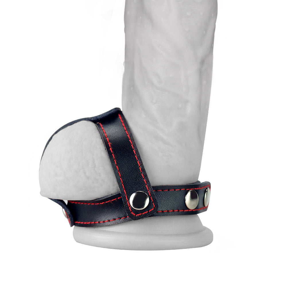 Bondage Fetish T-Style Leather Cock Ring with Ball Divider -  Cock Ring