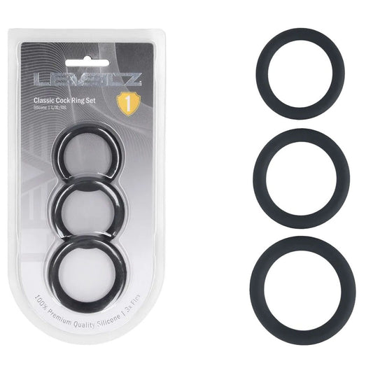 LEVELZ Classic Silicone Cock Ring Set - L/XL/XXL -  Cock Rings - Set of 3 Sizes