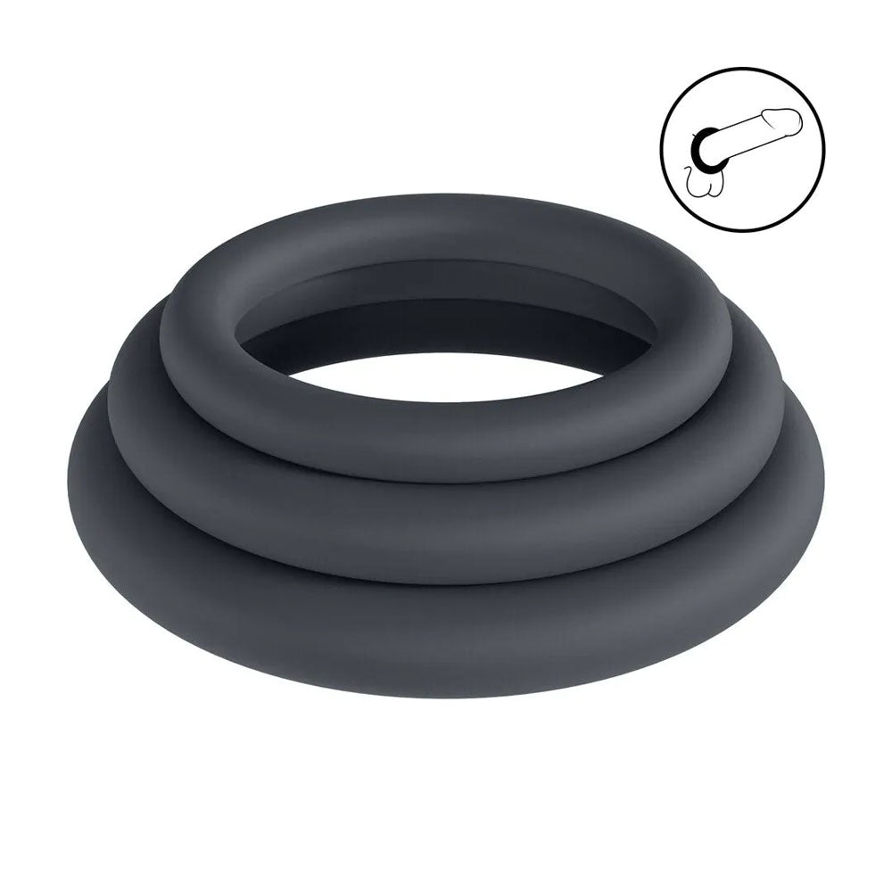 LEVELZ Classic Silicone Cock Ring Set - L/XL/XXL -  Cock Rings - Set of 3 Sizes