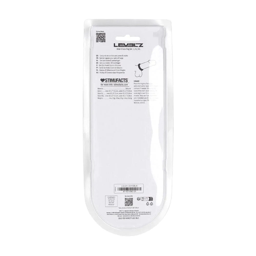 LEVELZ Wide O Silicone Cock Ring Set of 3 - L/XL/2X -  Cock Rings - Set of 3 Sizes