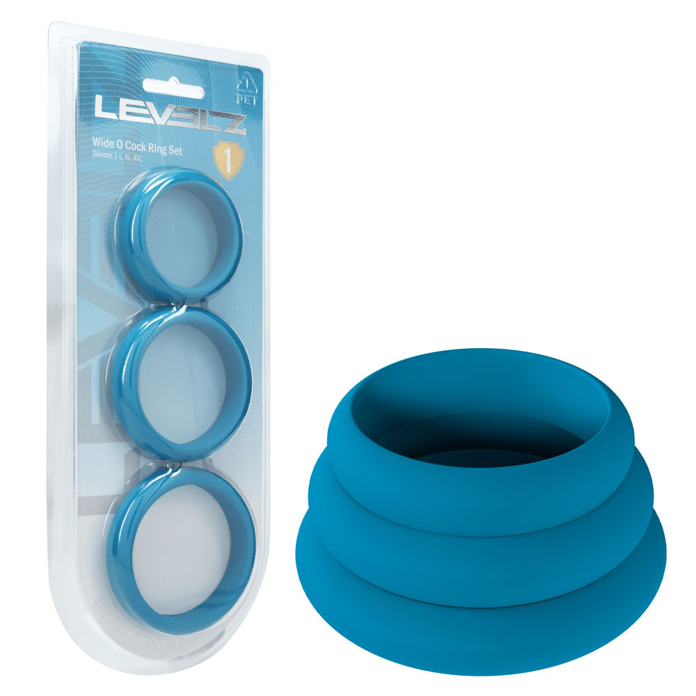 LEVELZ Wide O Silicone Cock Ring Set of 3 - L/XL/2X - Teal Cock Rings - Set of 3 Sizes