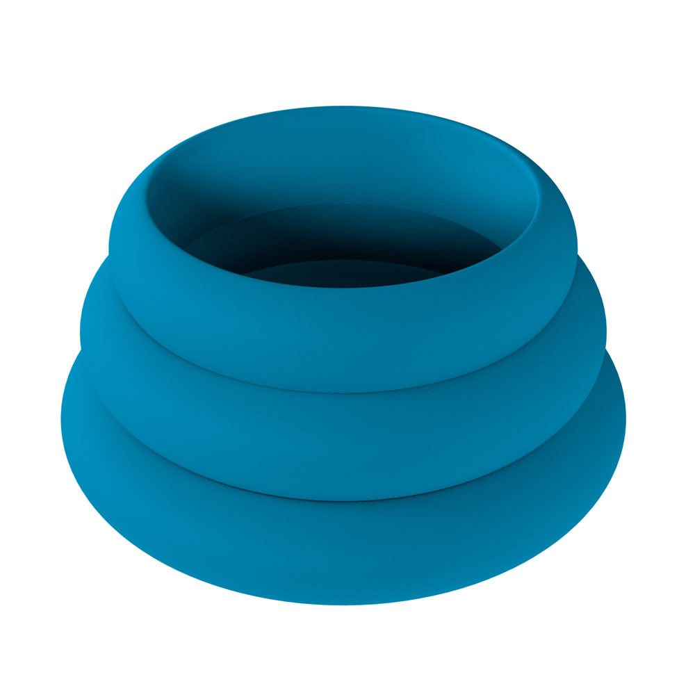 LEVELZ Wide O Silicone Cock Ring Set of 3 - L/XL/2X - Teal Cock Rings - Set of 3 Sizes
