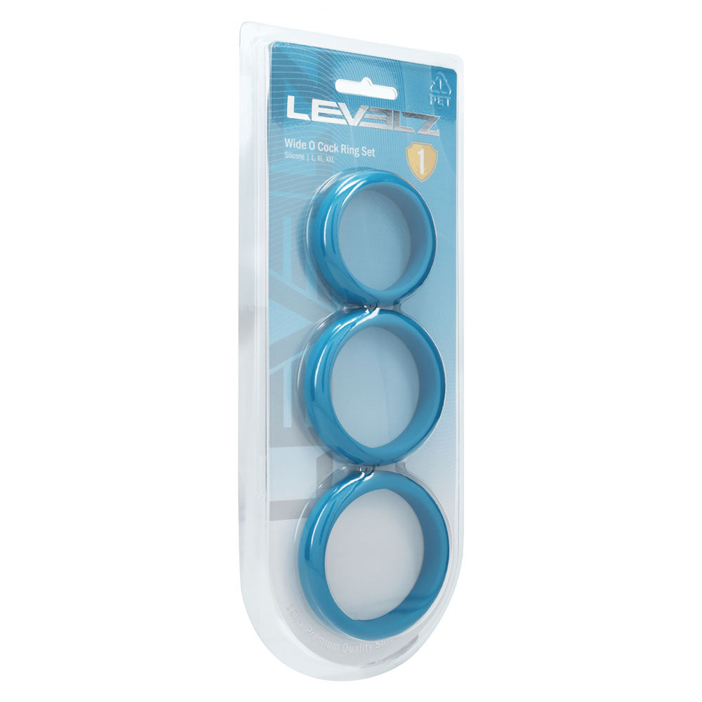 LEVELZ Wide O Silicone Cock Ring Set of 3 - L/XL/2X - Teal Cock Rings - Set of 3 Sizes