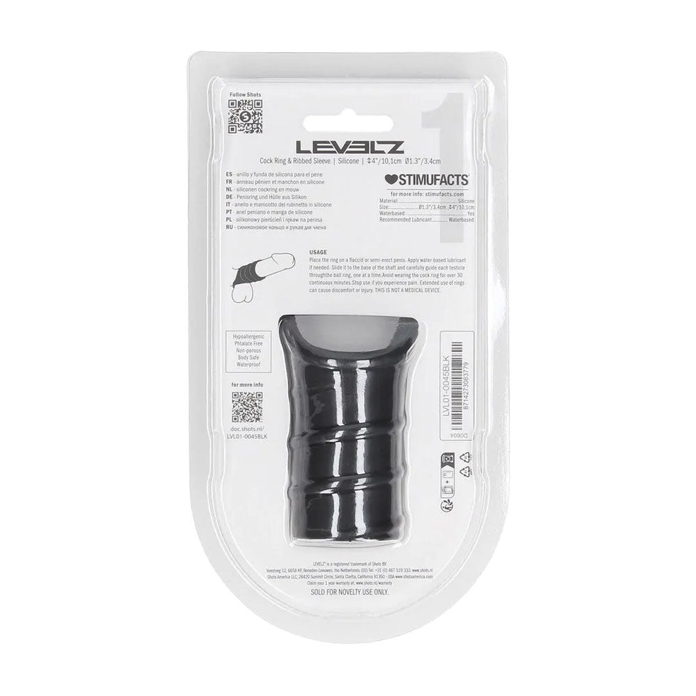 LEVELZ Silicone Cock Ring & Ribbed Sleeve -  Cock Ring with Sleeve