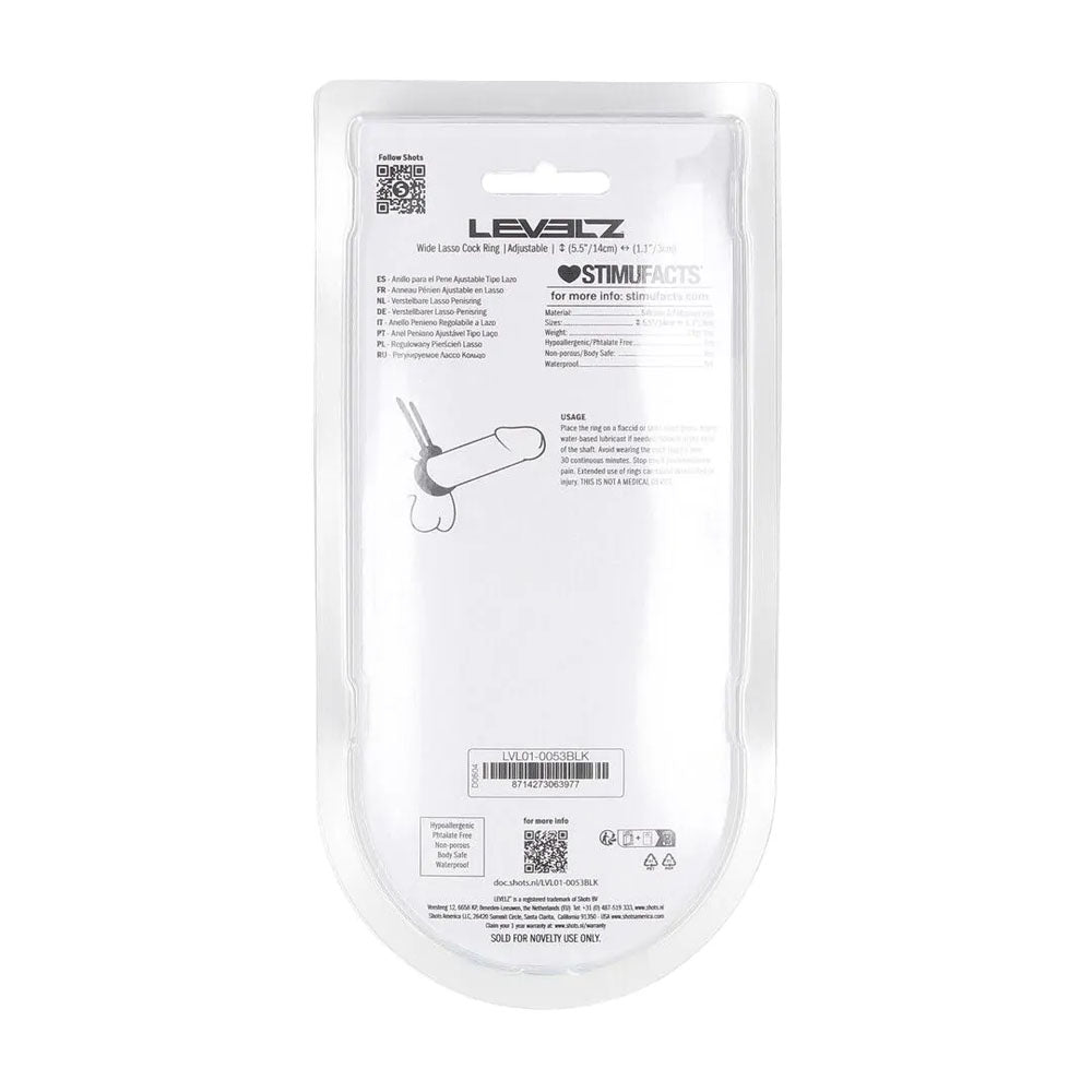 LEVELZ Wide Adjustable Silicone Lasso Cock Ring -  Adjustable Cock Ring