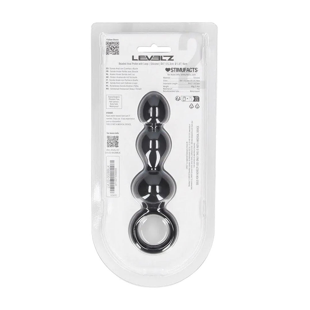 LEVELZ Beaded Silicone Anal Probe with Loop -  15.3 cm Beaded Anal Plug