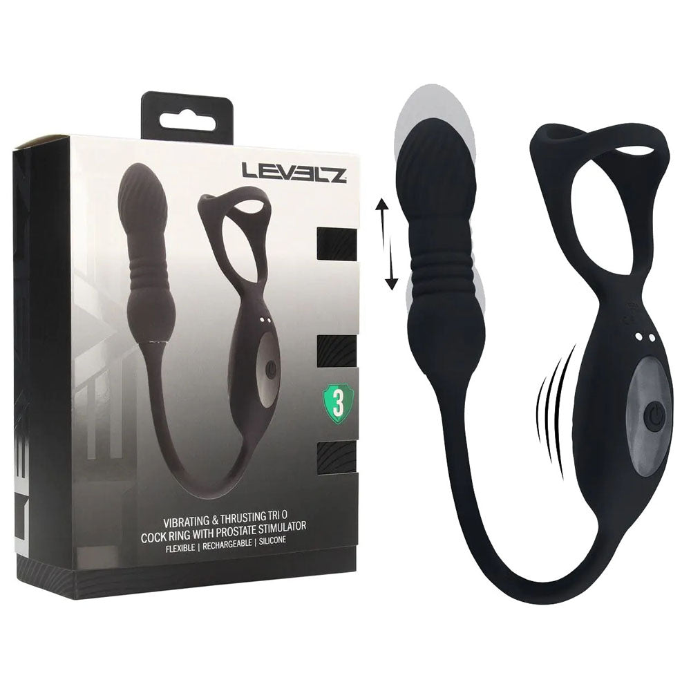LEVELZ Vibrating & Thrusting TriO Cock Ring with Prostate Stimulator -  USB Rechargeable Vibrating Cock Ring with Thrusting Prostate Plug