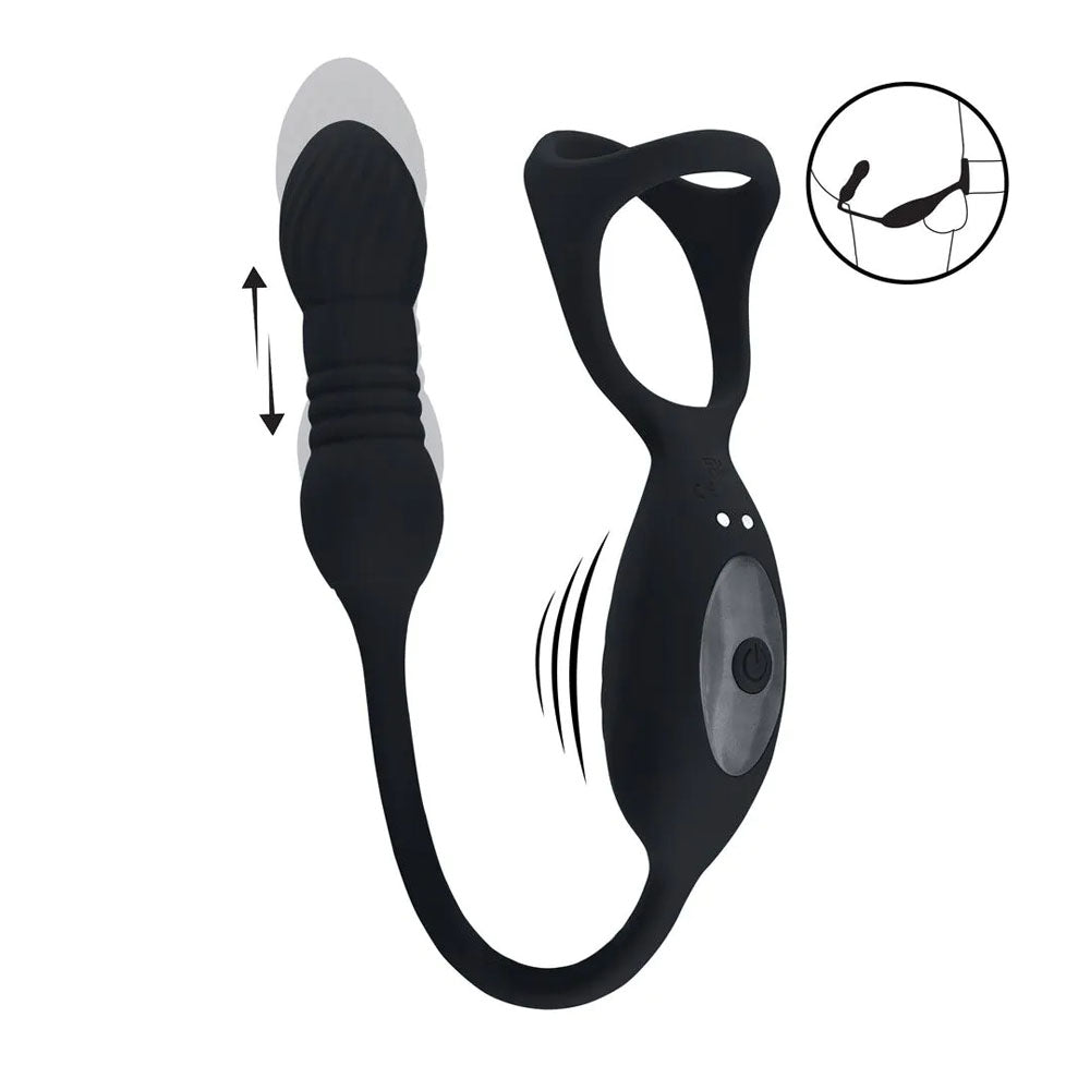 LEVELZ Vibrating & Thrusting TriO Cock Ring with Prostate Stimulator -  USB Rechargeable Vibrating Cock Ring with Thrusting Prostate Plug