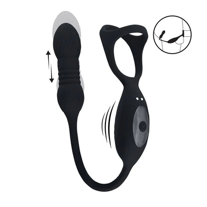 LEVELZ Vibrating & Thrusting TriO Cock Ring with Prostate Stimulator -  USB Rechargeable Vibrating Cock Ring with Thrusting Prostate Plug