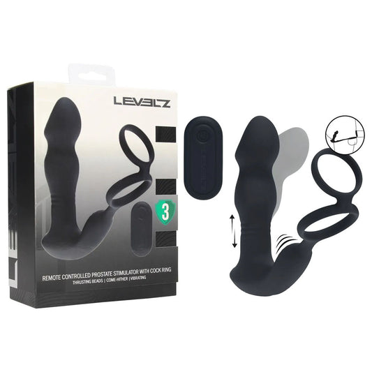 LEVELZ Remote Controlled Prostate Stimulator with Cock Ring -  USB Rechargeable Vibrating Thrusting Prostate Massager with Cock Ring