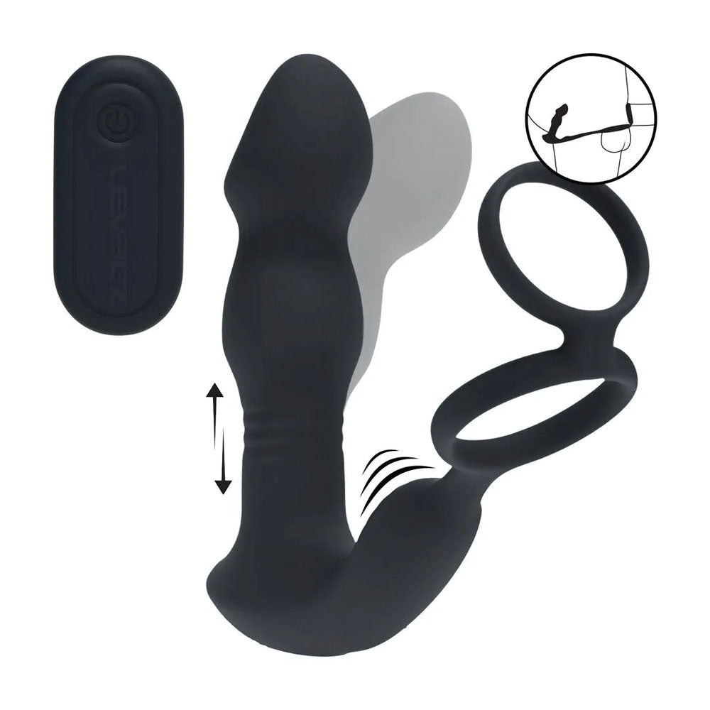 LEVELZ Remote Controlled Prostate Stimulator with Cock Ring -  USB Rechargeable Vibrating Thrusting Prostate Massager with Cock Ring