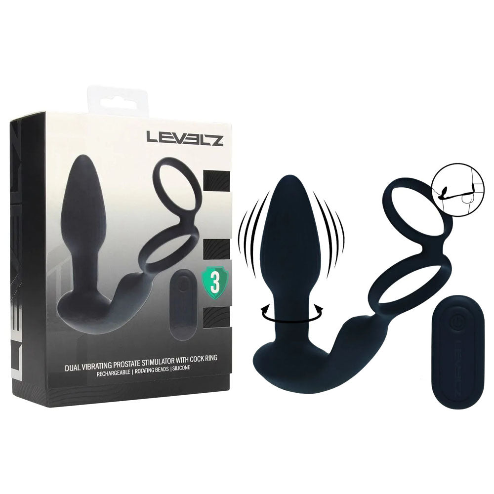 LEVELZ Dual Vibrating Prostate Stimulator with Cock Ring -  USB Rechargeable Vibrating Butt Plug with Cock Ring
