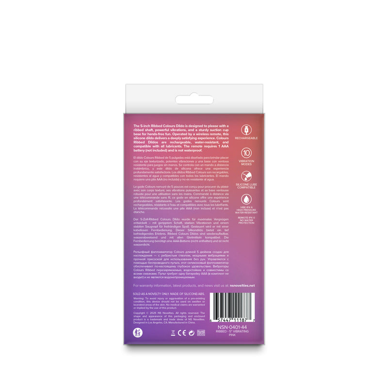 Colours Ribbed - 5'' Vibrating Dildo -  -  14.5 cm USB Rechargeable Vibrating Dildo with Wireless Remote